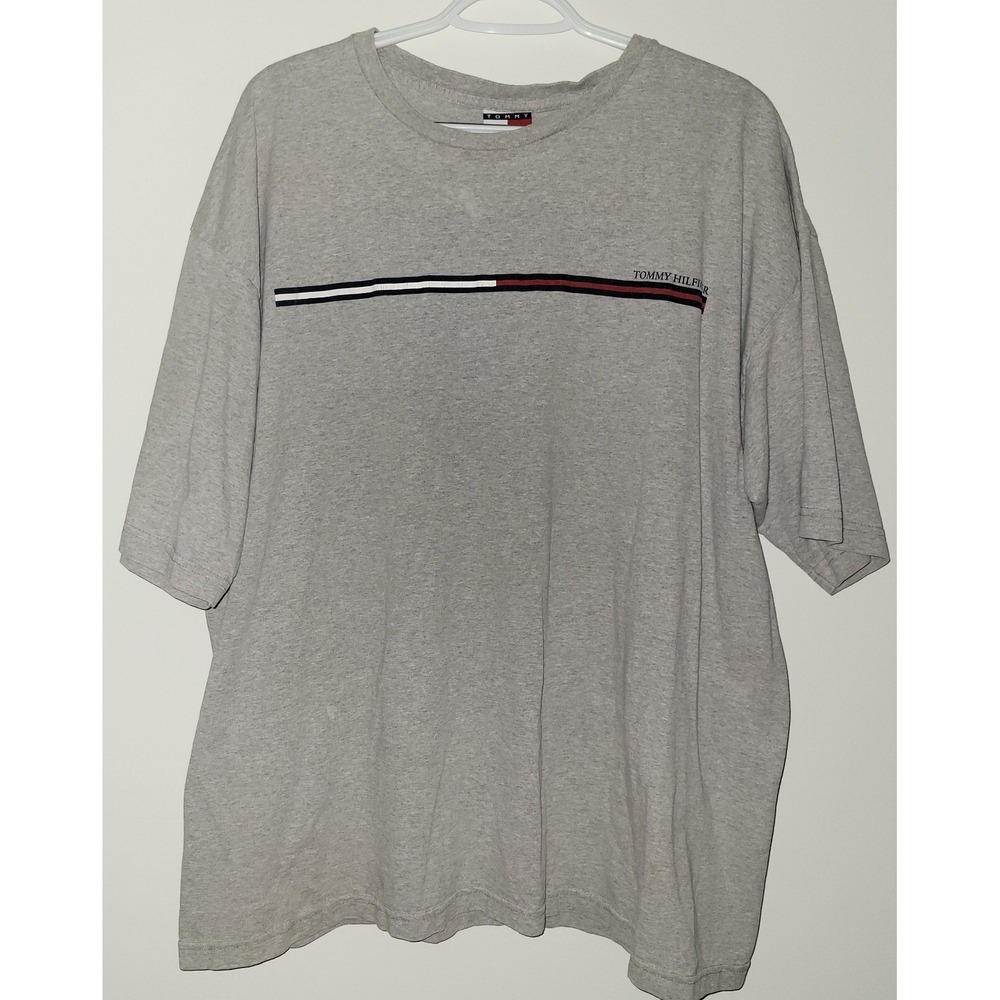 Vintage Tommy Hilfiger T-Shirt Men's Size XXL 2XL Made In USA Gray Blue Red